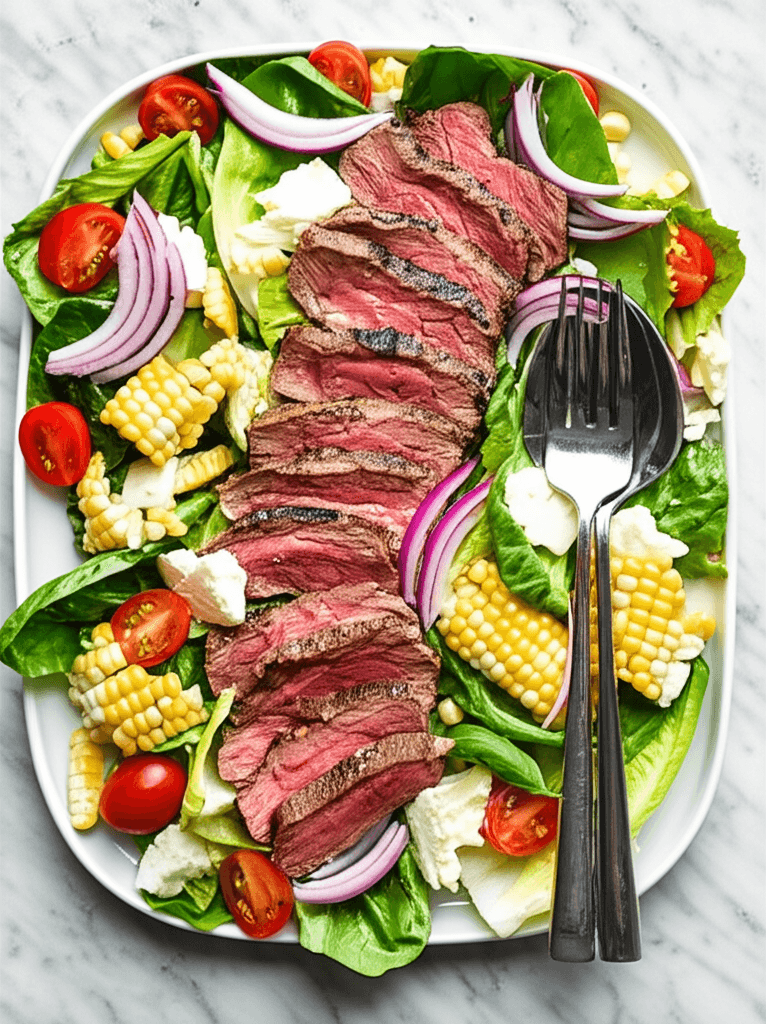 Balsamic Steak Gorgonzola Salad with Grilled Corn