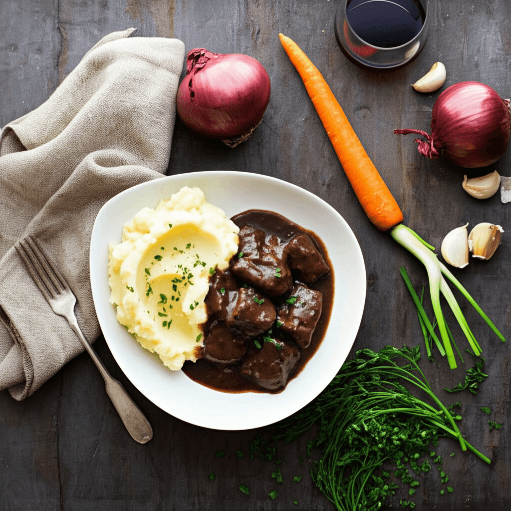Julia's Beef Bourguignon and Garlic Mashed Potatoes