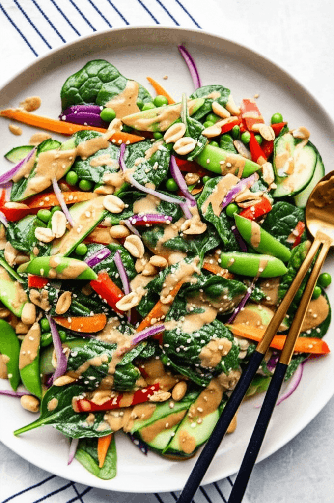Crunchy Asian Salad with Veggies and Peanut Dressing